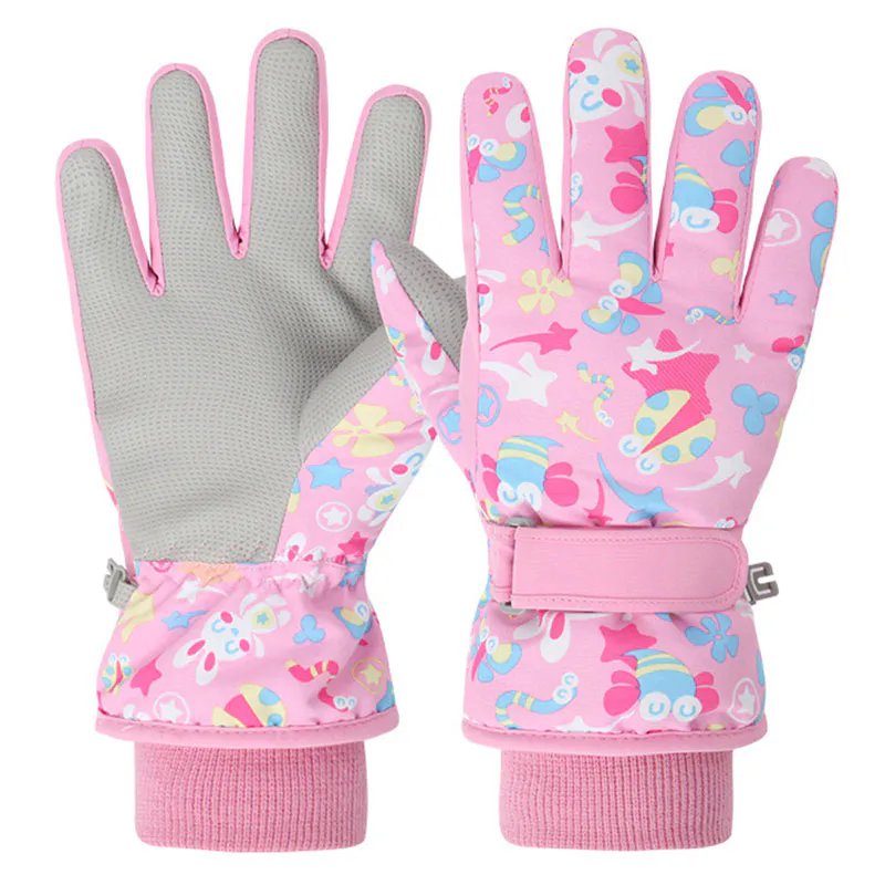 Children’s Winter Pink Rabbit Waterproof Anti-slip Touch Screen Ski Gloves