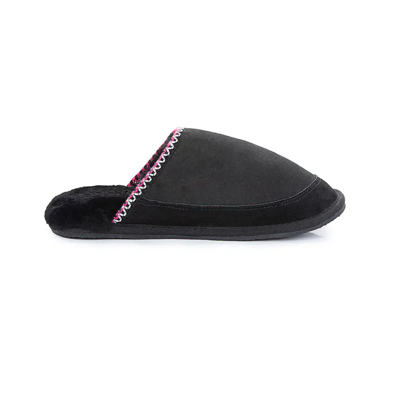 Men’s Black Cow Suede Covered Toe Wool Slippers