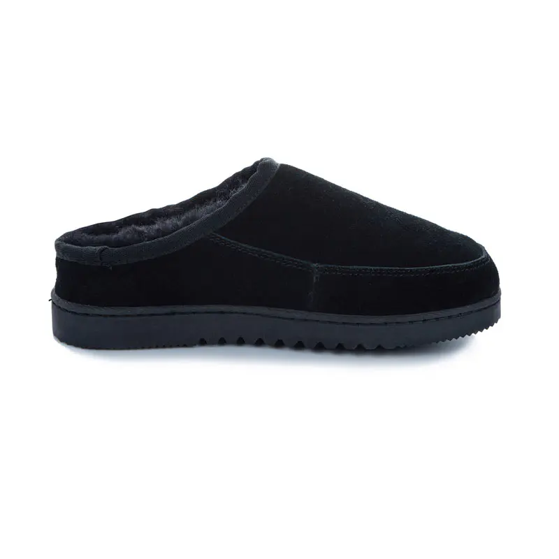 Men’s Black Cow Suede Covered Toe Wool Slippers