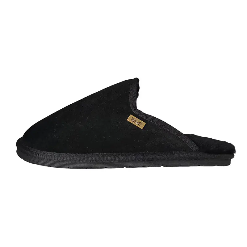 Men’s Black Cow Suede Wool Slippers