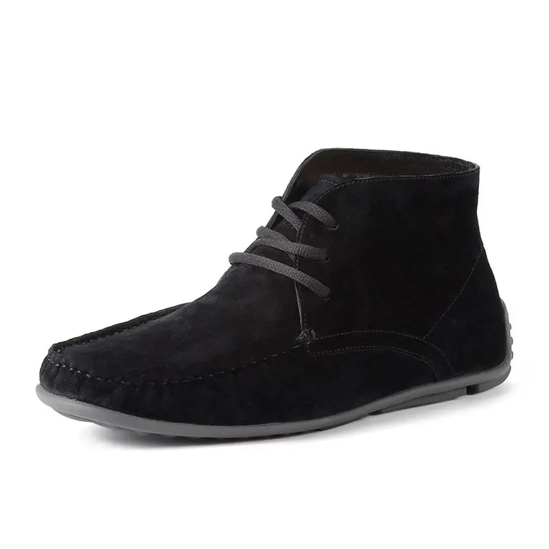 Men’s Black Cowhide Lace Up Wool Snow Boots