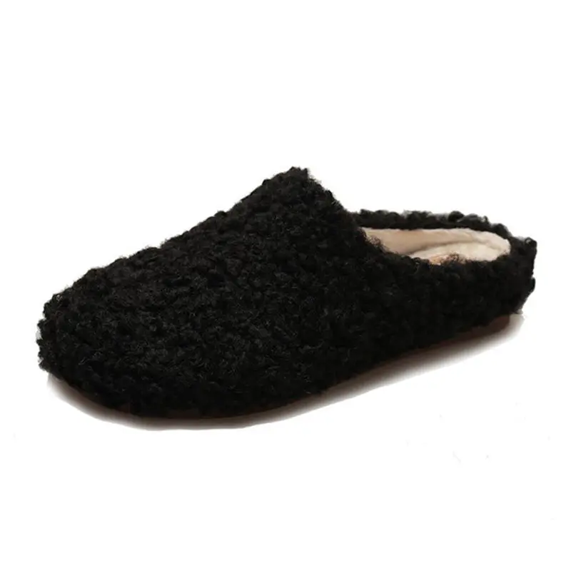 Men’s Black Lamb Wool Covered Toe Slippers