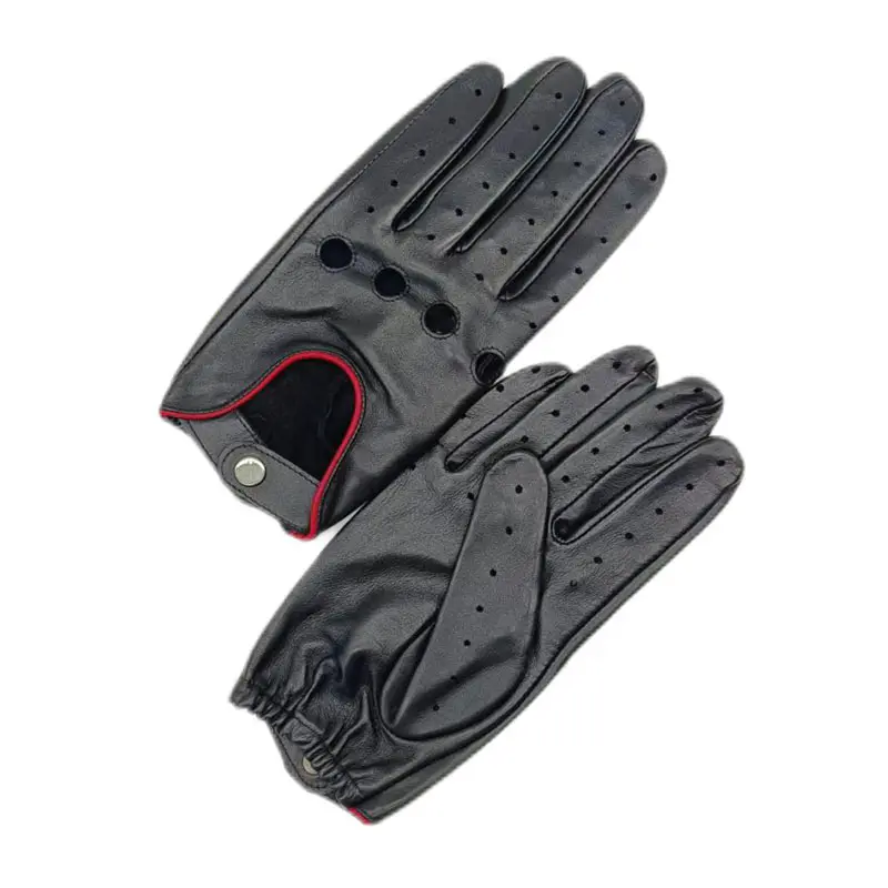 Men’s Black Unlined Driving Leather Gloves with Red Wrap
