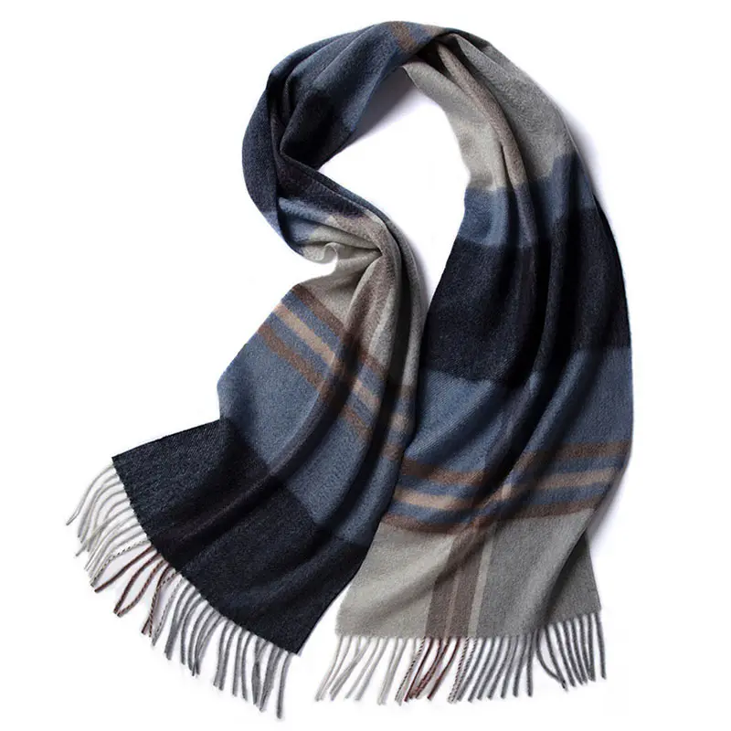 Men’s Blue Grey Checkered Cashmere Scarf