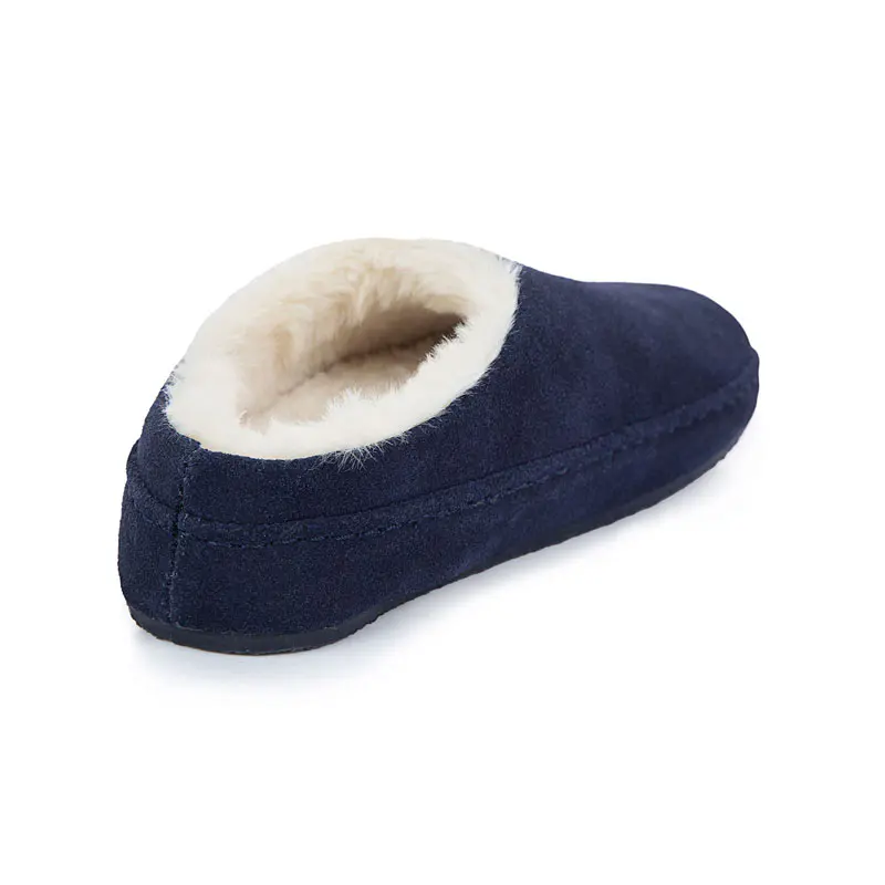 Children’s Navy Cow Suede Plush Slippers