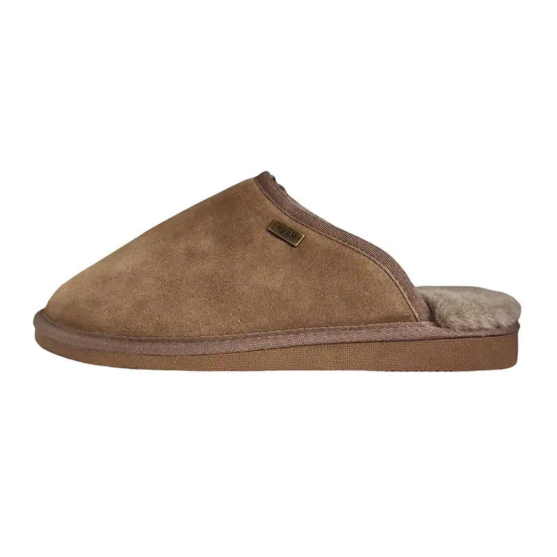 Men’s Camel Cow Suede Wool Slippers