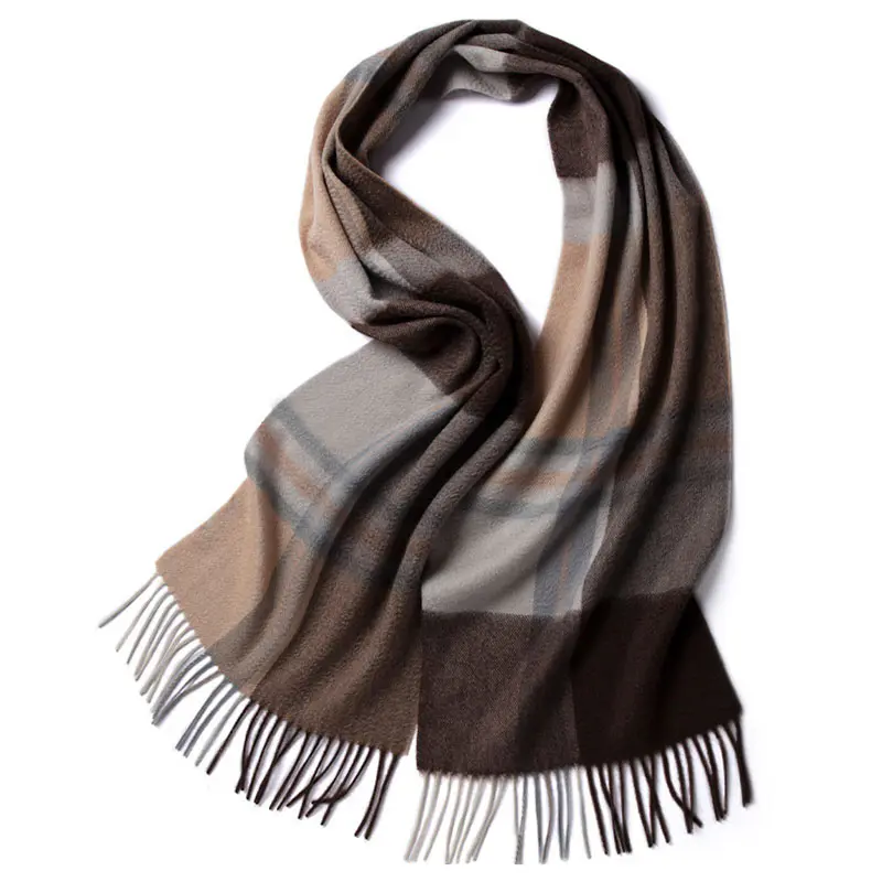 Men’s Coffee+Camel Checkered Cashmere Scarf