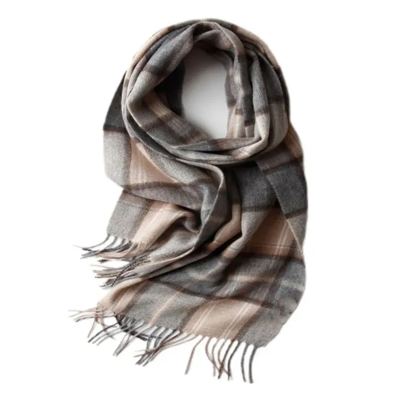 Men’s Coffee + Grey Checkered Cashmere Scarf