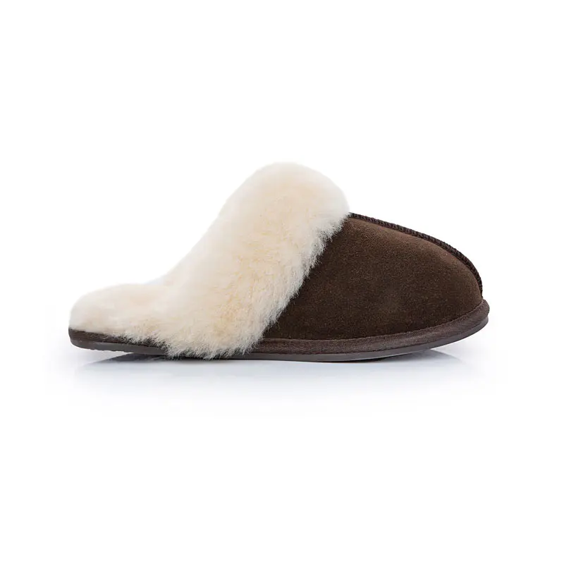 Men’s Dark Coffee Cow Suede Wool Slippers