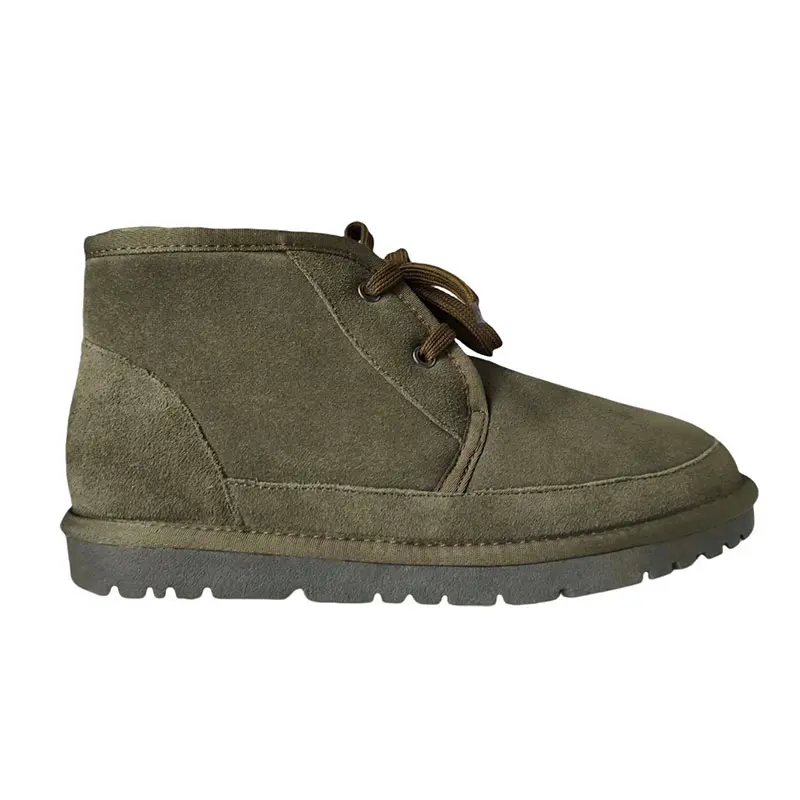 Men’s Dark Green Cow Suede Lace Up Wool Boots