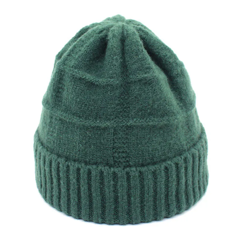 Men’s Dark Green Jacquard Cashmere Rolled Beanies