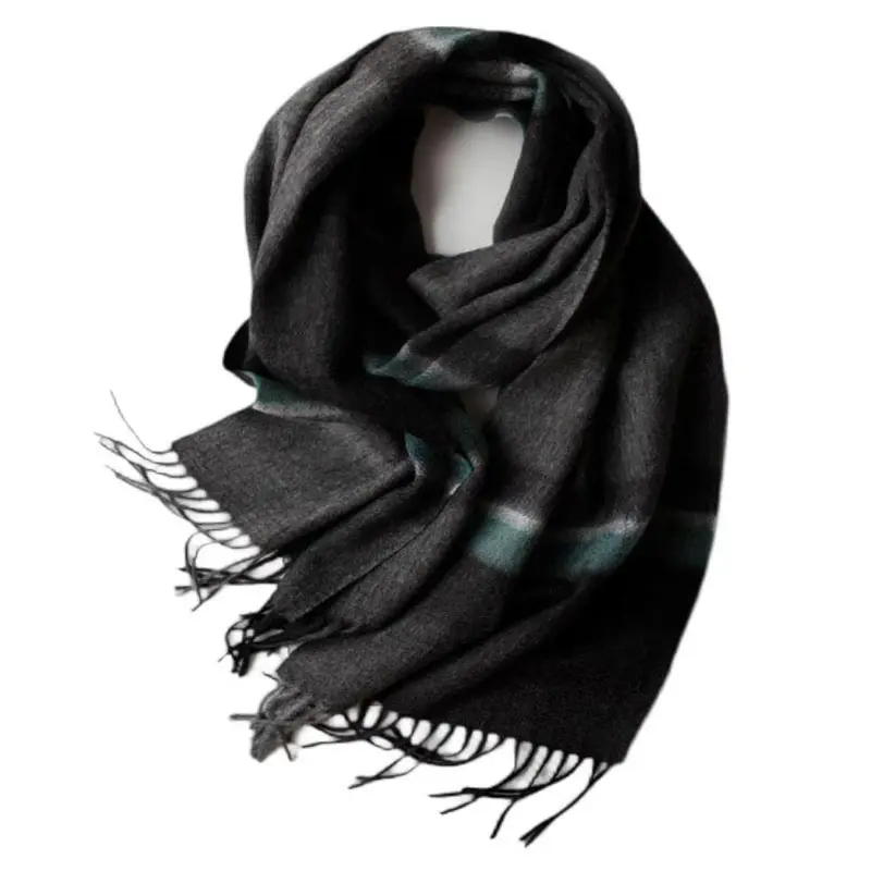 Men’s Dark Grey Gradient Checkered Cashmere Scarf