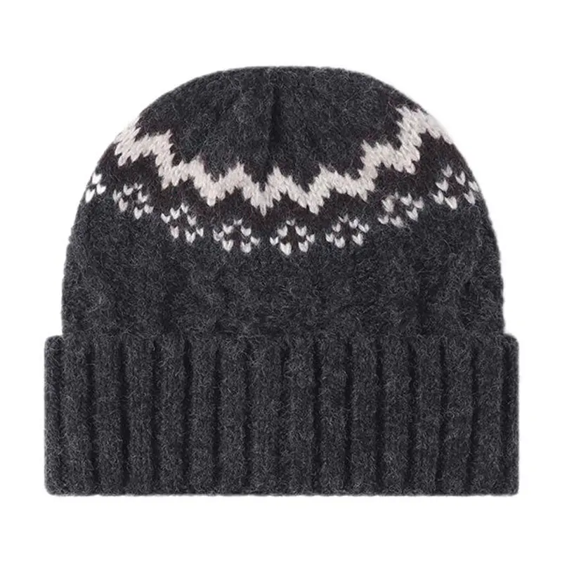 Men’s Dark Grey Jacquard Cashmere Rolled Beanies