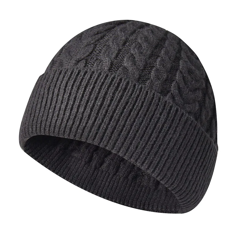 Men’s Dark Grey Jacquard Cashmere Rolled Beanies