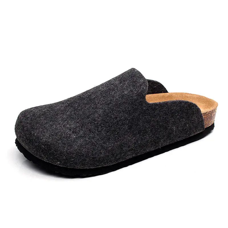 Men’s Dark Grey Wool Felt Cork Slippers