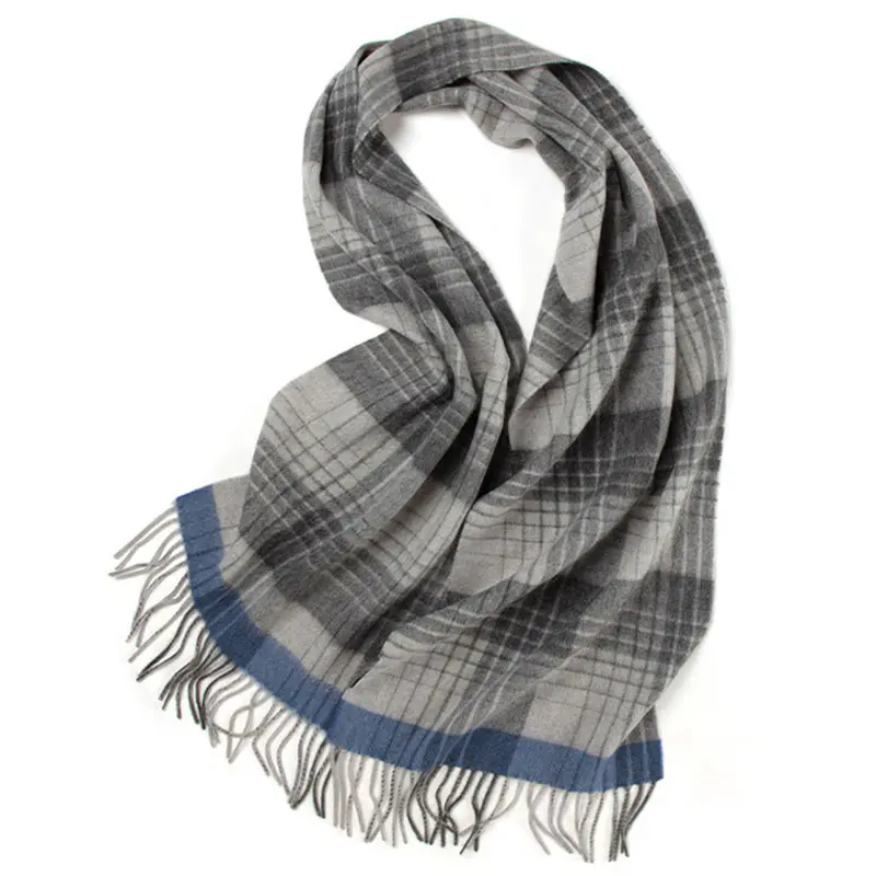 Men’s Grey Blue Striped Cashmere Scarf