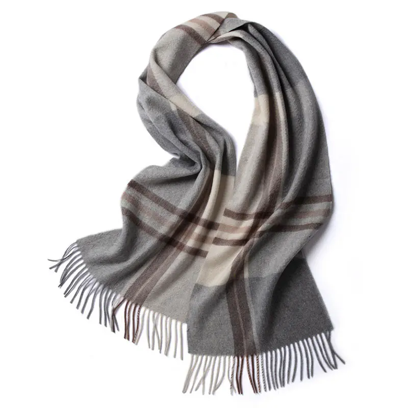 Men’s Grey+Coffee Checkered Cashmere Scarf