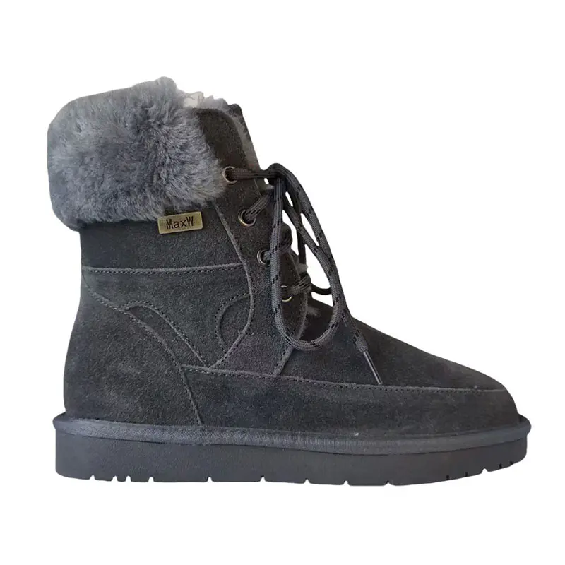 Women’s Grey Cow Suede Lace Up Wool Martin Boots