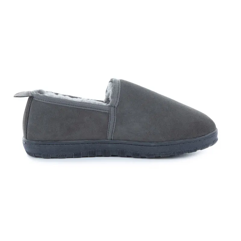 Men’s Grey Cow Suede Wool Covered Toe Covered Heel Slippers