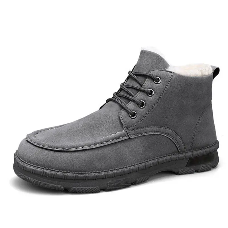 Men’s Grey Cowhide Lace Up Wool Martin Boots
