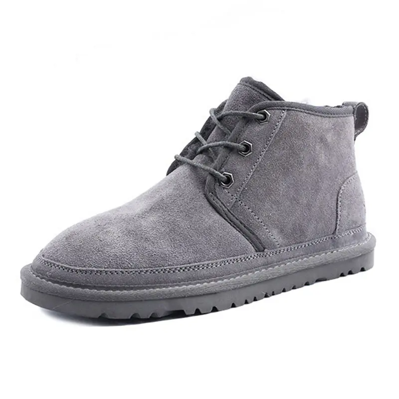Men’s Grey Cowhide Lace Up Wool Snow Boots