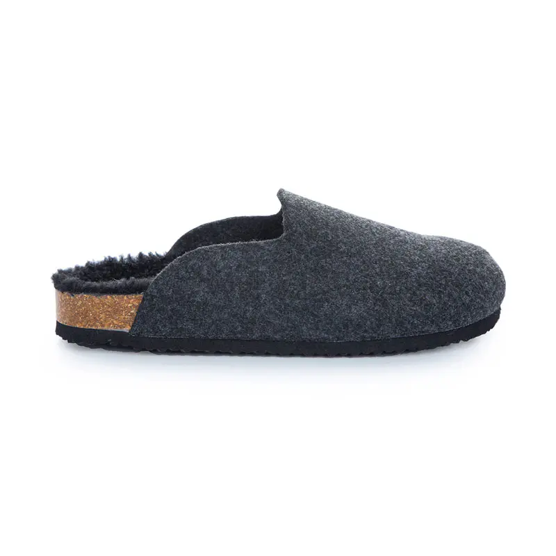 Children’s Grey Wool Felt Plush Cork Slippers
