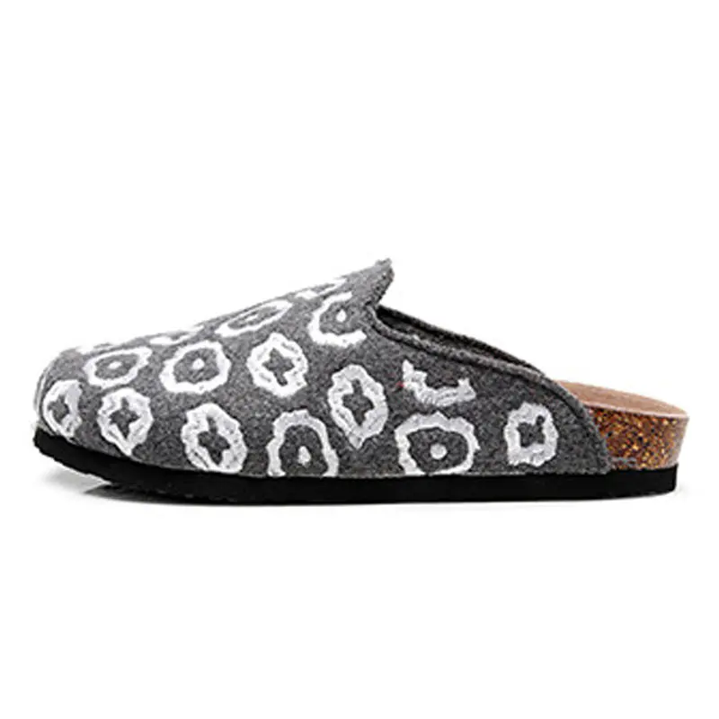 Mens Grey Wool Felt Cork Slippers