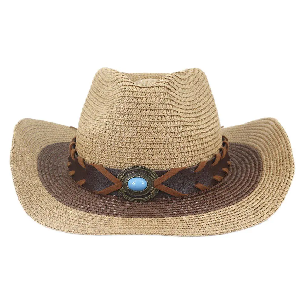Men’s Khaki+Coffee Beach Cowboy Straw Hat