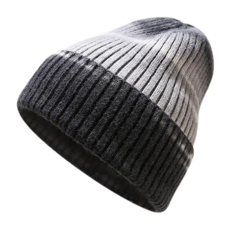 Men’s Light Grey+Black Tie-Dye Cashmere Rolled Beanies