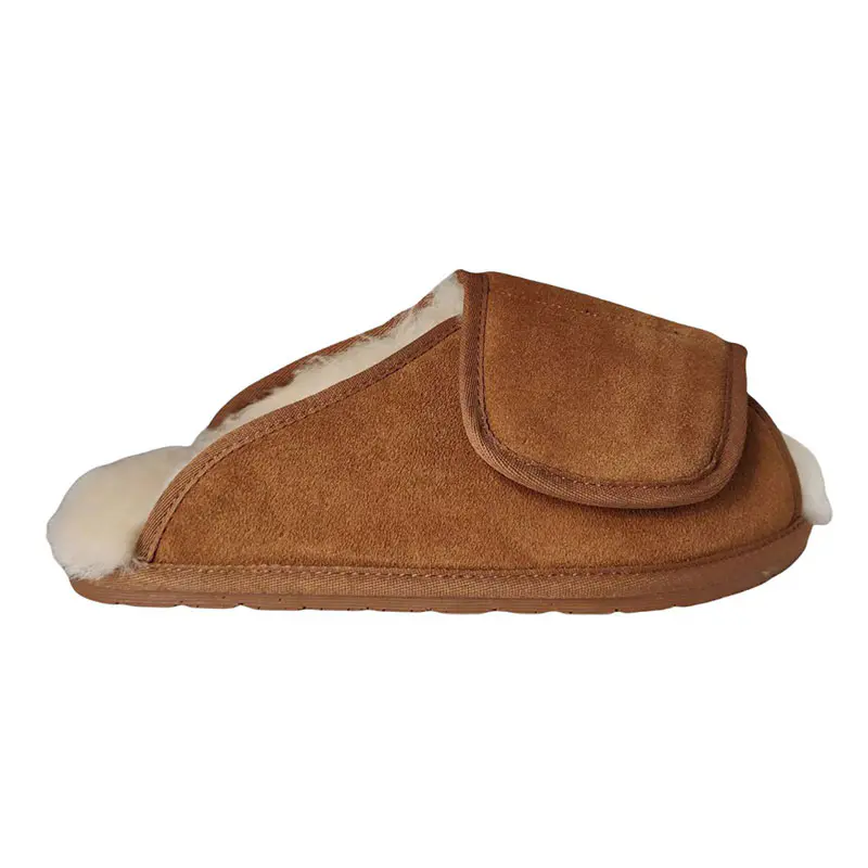 Men’s Maroon Cow Suede Adjustable Wool Slippers