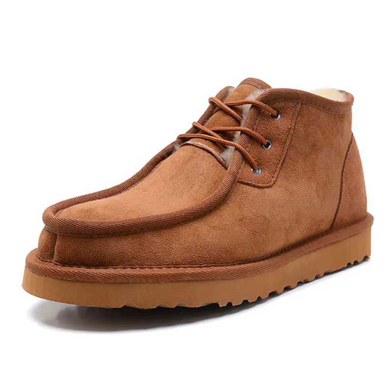 Men’s Maroon Cowhide Lace-Up Wool Snow Boots