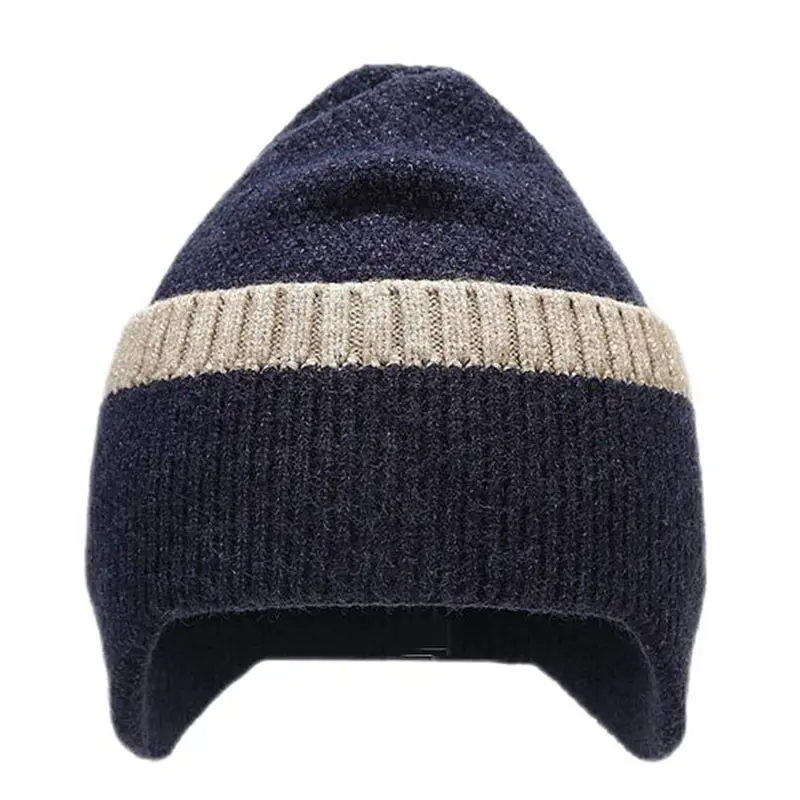 Men’s Navy Cashmere Ear Protection Rolled Beanies