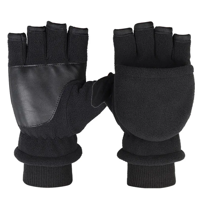 Men’s Non-slip Touchscreen Fingerless Polar Fleece Gloves(Velcro)