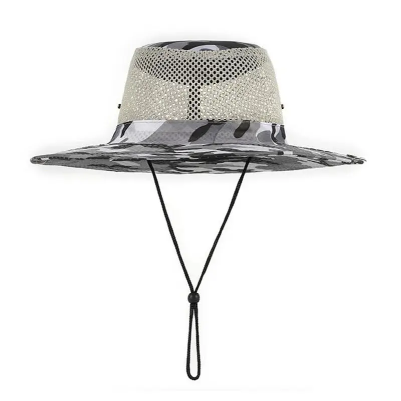 Men’s White Grey Camouflage Outdoor Breathable Sun Hat