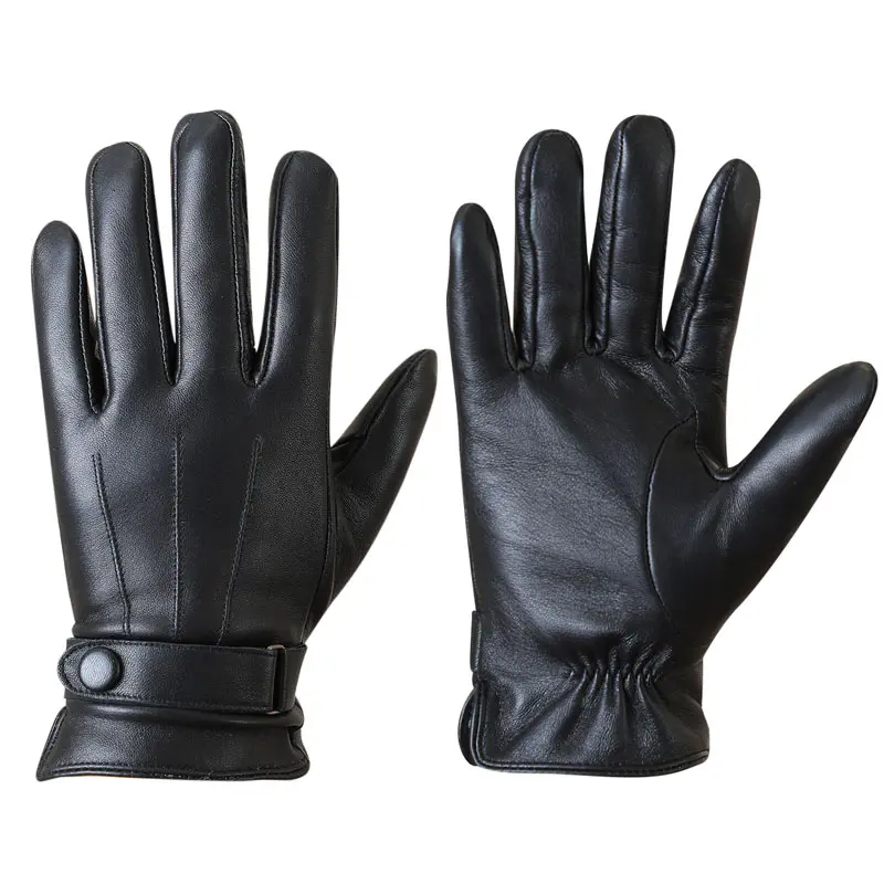 Men’s Winter Black Touchscreen Leather Gloves with Buckles