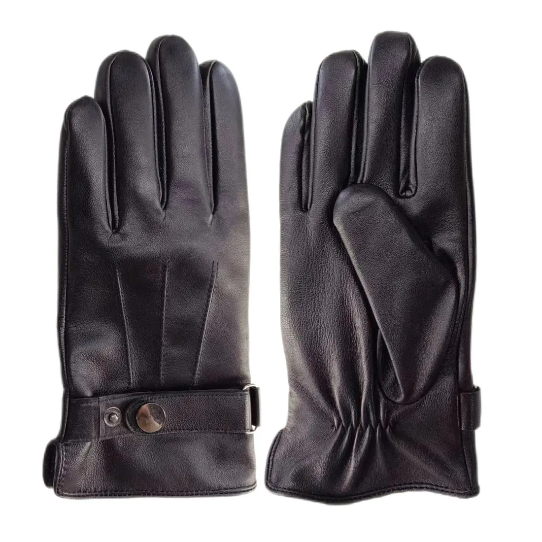Men’s Winter Black Touchscreen Leather Gloves with Buckles