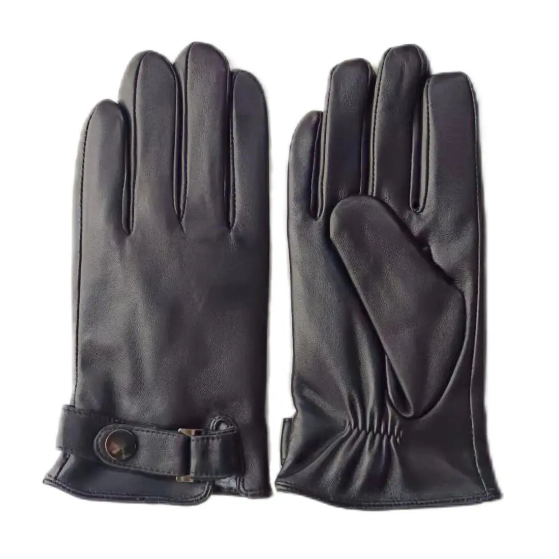 Men’s Winter Black Touchscreen Leather Gloves with Buckles