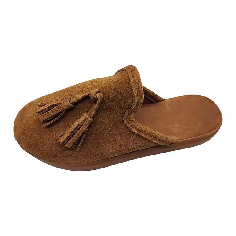 Tassel Design Cow Suede Slippers