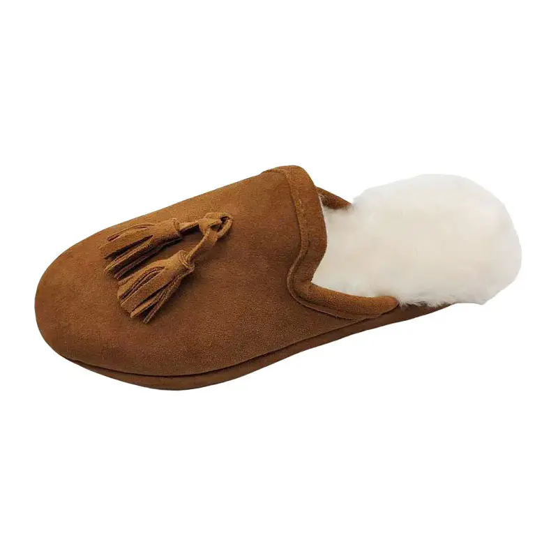 Tassel Design Cow Suede Wool Slippers