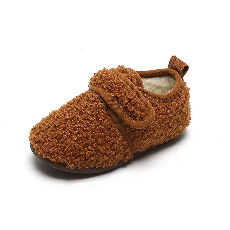 Toddler Brown Lambswool Velcro Slippers