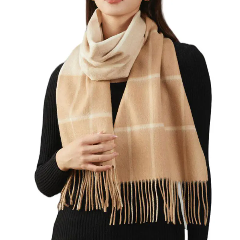 Women’s Autumn/Winter Camel Striped Cashmere Scarf
