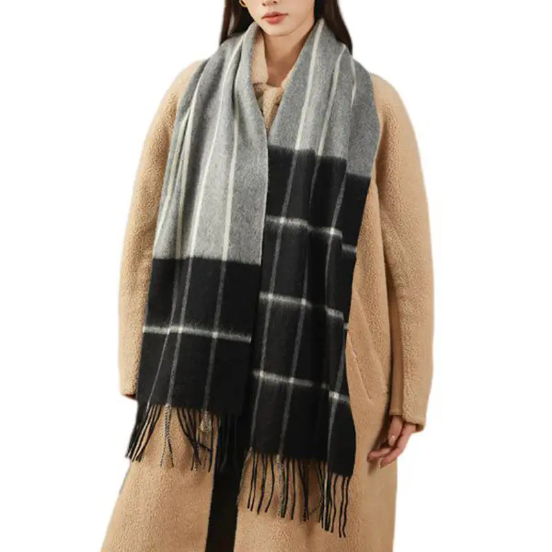 Women’s Autumn/Winter Grey Striped Cashmere Scarf