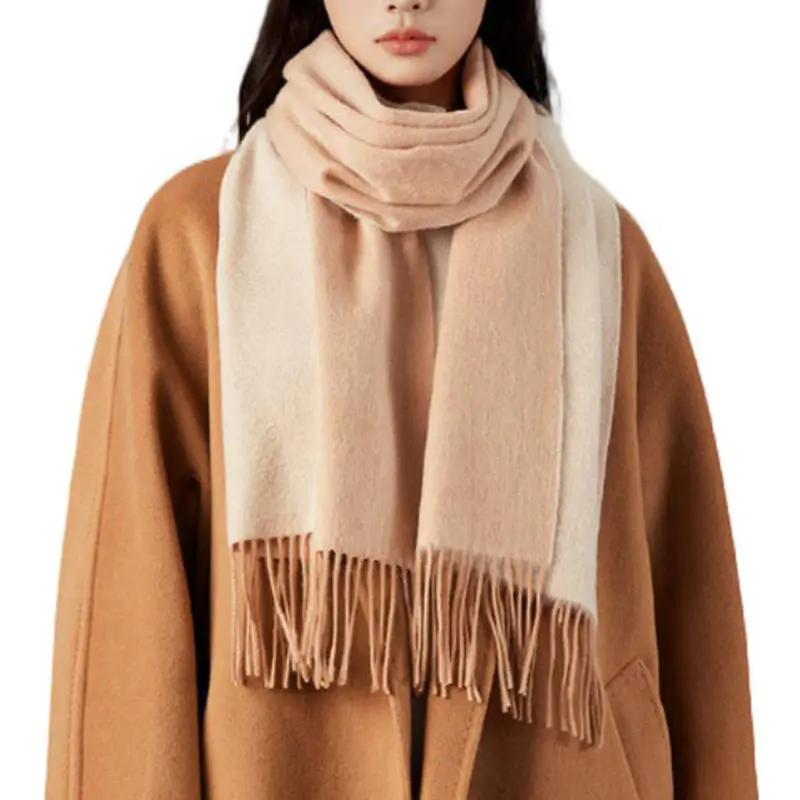 Women’s Autumn/Winter Milk Tea Color Double Patchwork Cashmere Scarf