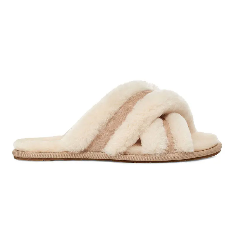 Women’s Beige+Camel Wool Crossover Slippers
