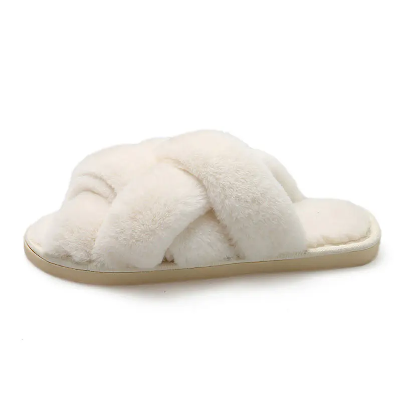 Women’s White Wool Crossover Slippers