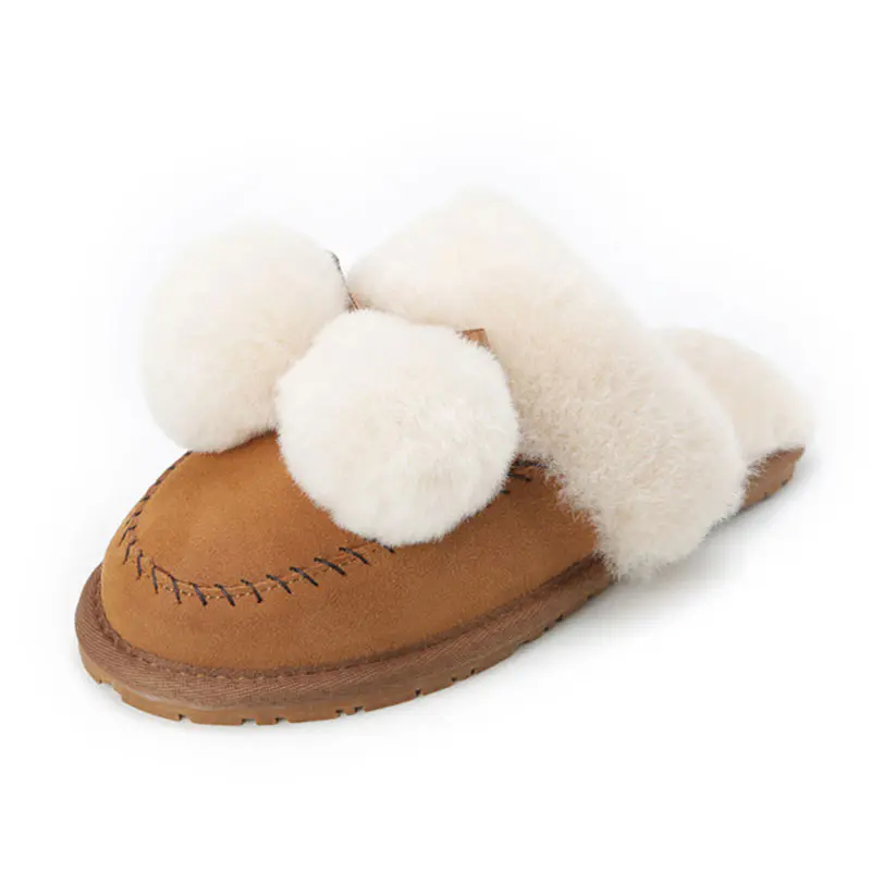Women’s Chestnut Cow Suede Wool Covered Toe Slippers