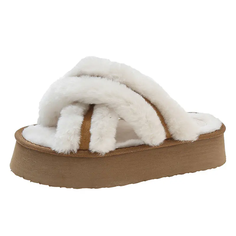 Women’s White+Maroon Wool Cross Thick Sole Slippers