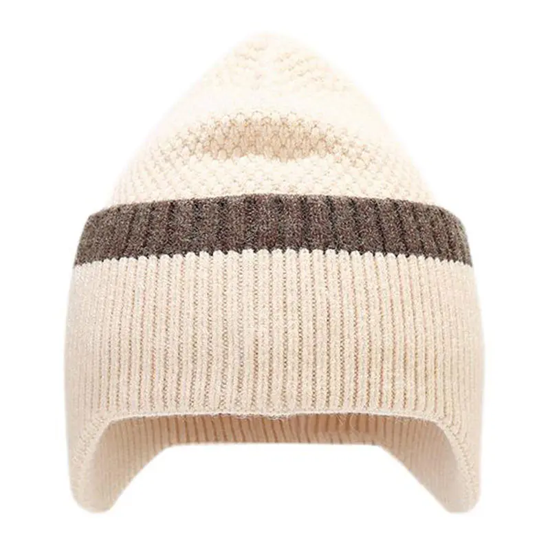 Women’s Beige Cashmere Rolled Ear Protection Beanies