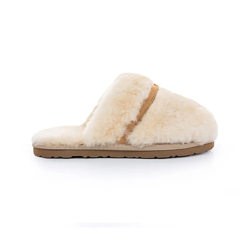 Women’s Beige Covered Toe Wool Slippers