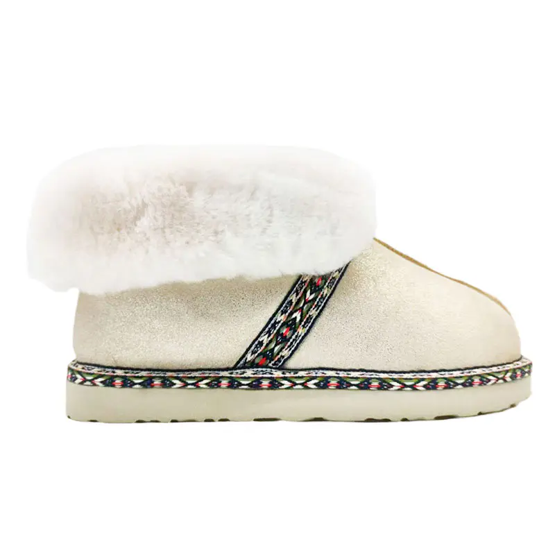 Women’s Beige Glossy Cow Suede Shearling Snow Boots